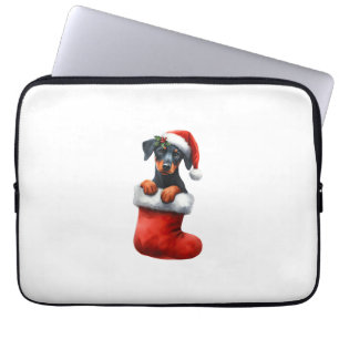 Doberman Pinscher In Sock Christmas Santa Hat Xmas Laptop Sleeve