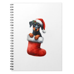 Doberman Pinscher In Sock Christmas Santa Hat Xmas Notebook