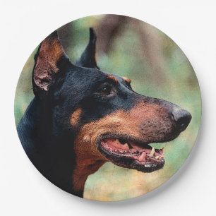 Doberman Pinscher in the Woods Paper Plate