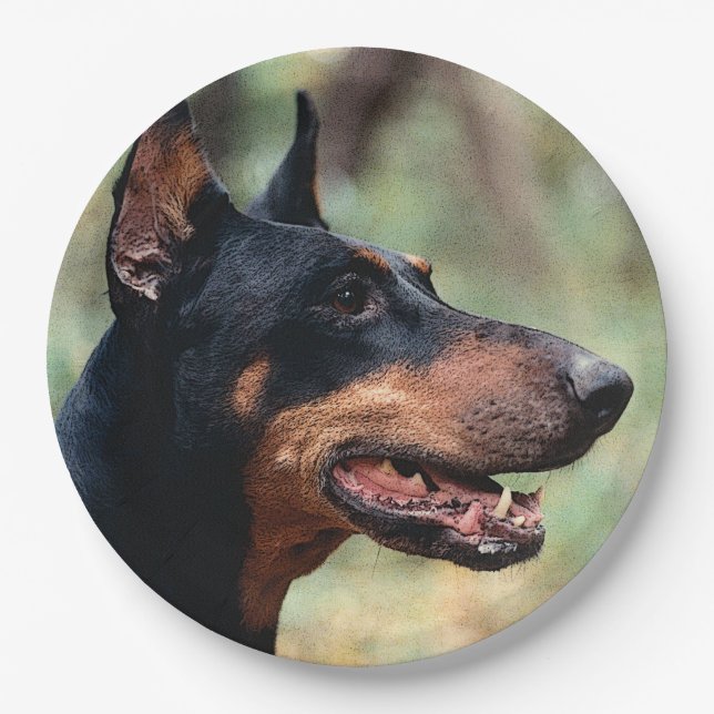 Doberman Pinscher in the Woods Paper Plate (Front)