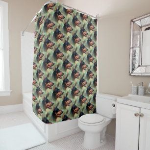 Doberman Pinscher in the Woods Shower Curtain