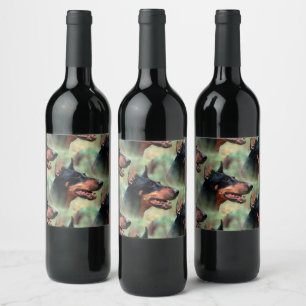 Doberman Pinscher in the Woods Wine Label