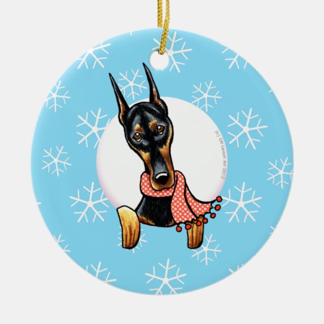 Doberman Pinscher Let it Snow Ceramic Ornament (Front)