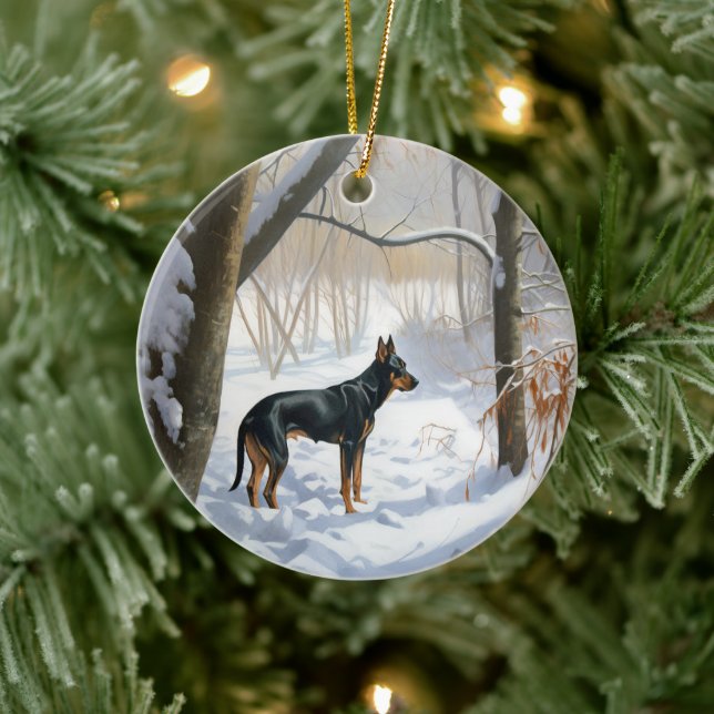 Doberman Pinscher Let It Snow Christmas Ceramic Ornament (Tree)