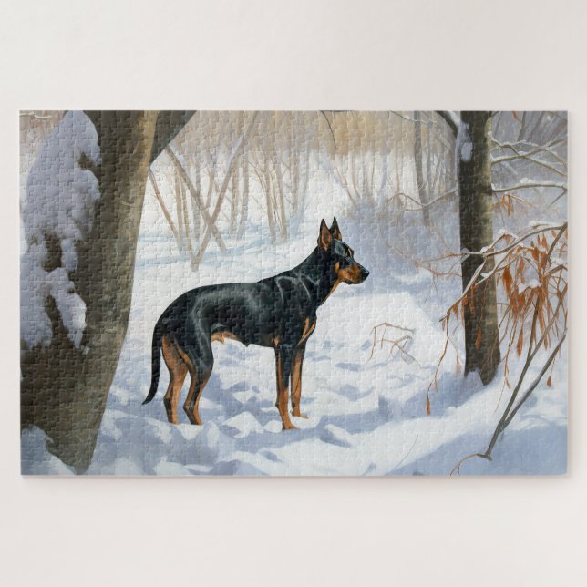 Doberman Pinscher Let It Snow Christmas Jigsaw Puzzle (Horizontal)
