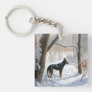 Doberman Pinscher Let It Snow Christmas Key Ring
