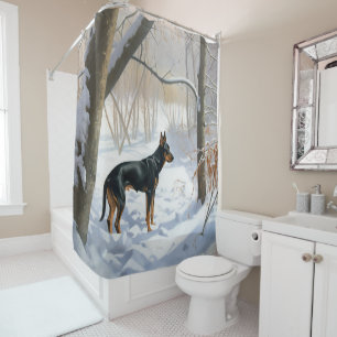 Doberman Pinscher Let It Snow Christmas Shower Curtain
