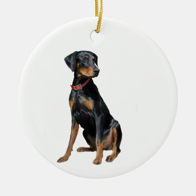 Doberman Pinscher (natural) Ceramic Tree Decoration (Front)