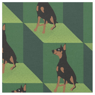 Doberman Pinscher on Green Cubes Fabric