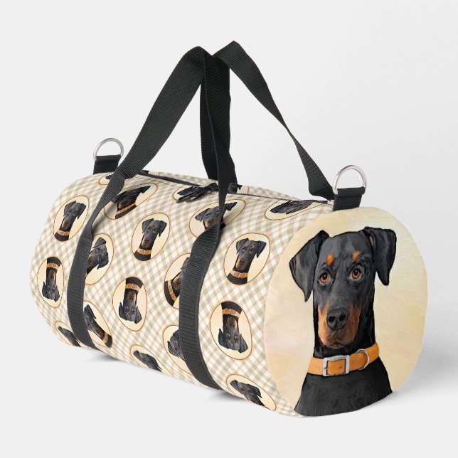 Doberman Pinscher Painting Dobie Uncropped Dog Art Duffle Bag (Left Corner)