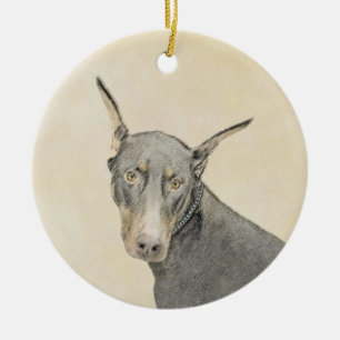 Doberman Pinscher Painting - Original Dog Art Ceramic Ornament