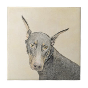 Doberman Pinscher Painting - Original Dog Art Ceramic Tile
