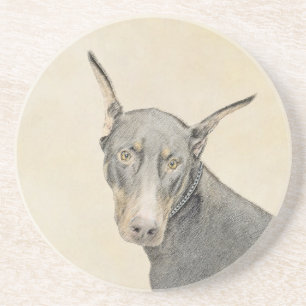 Doberman Pinscher Painting - Original Dog Art Coaster