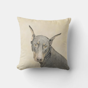 Doberman Pinscher Painting - Original Dog Art Cushion