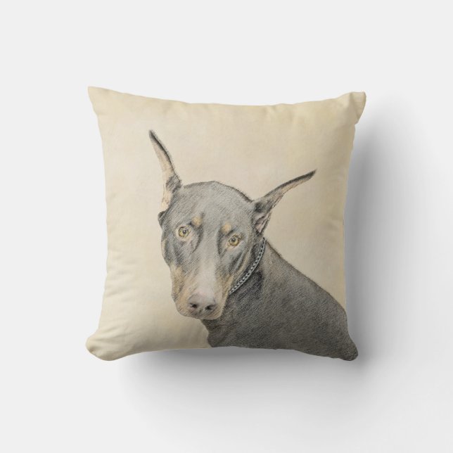 Doberman Pinscher Painting - Original Dog Art Cushion (Front)