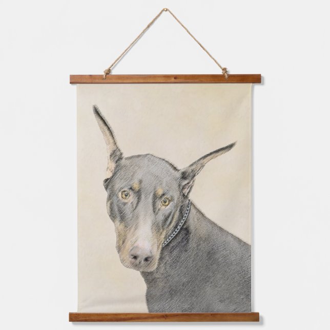 Doberman Pinscher Painting - Original Dog Art Hanging Tapestry (Front)