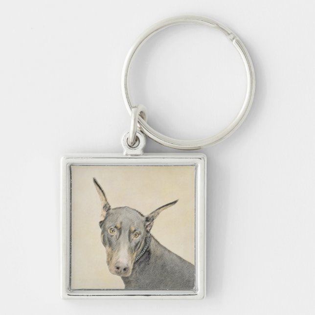 Doberman Pinscher Painting - Original Dog Art Key Ring (Front)