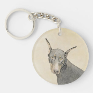 Doberman Pinscher Painting - Original Dog Art Key Ring