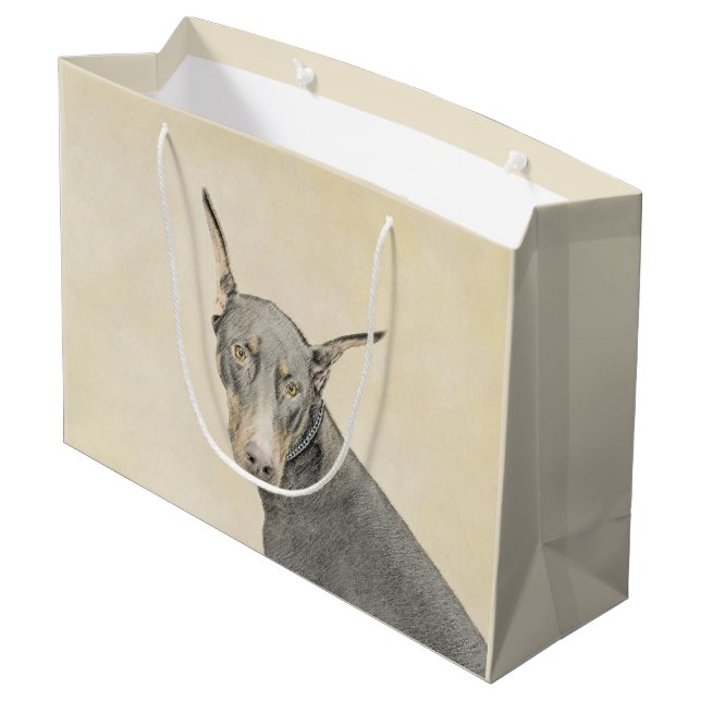Doberman Pinscher Painting - Original Dog Art Large Gift Bag (Back Angled)