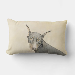 Doberman Pinscher Painting - Original Dog Art Lumbar Cushion