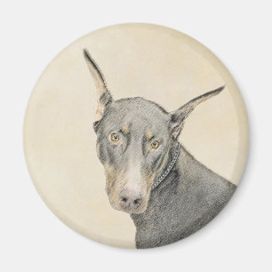 Doberman Pinscher Painting - Original Dog Art Magnet