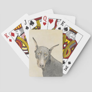 Doberman Pinscher Painting - Original Dog Art Playing Cards