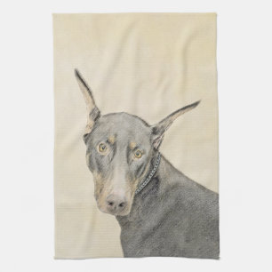 Doberman Pinscher Painting - Original Dog Art Tea Towel