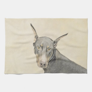 Doberman Pinscher Painting - Original Dog Art Tea Towel
