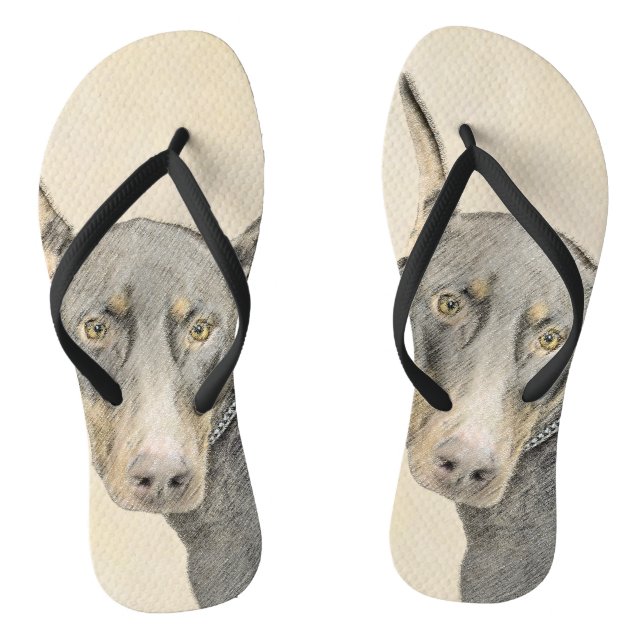 Doberman Pinscher Painting - Original Dog Art Thongs (Footbed)