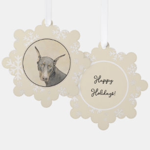 Doberman Pinscher Painting - Original Dog Art Tree Decoration Card