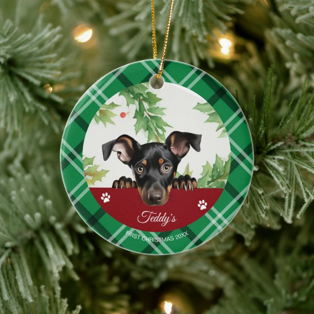 Doberman Pinscher Personalised First Christmas Ceramic Ornament (Tree)