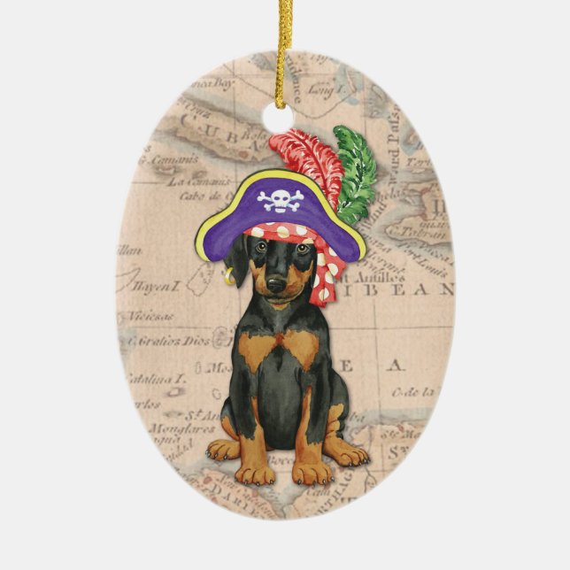 Doberman Pinscher Pirate Ceramic Ornament (Front)