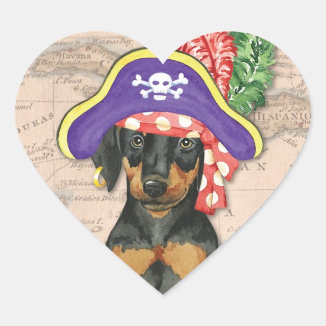 Doberman Pinscher Pirate Heart Sticker (Front)