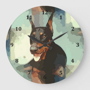 Doberman Pinscher Portrait Large Clock