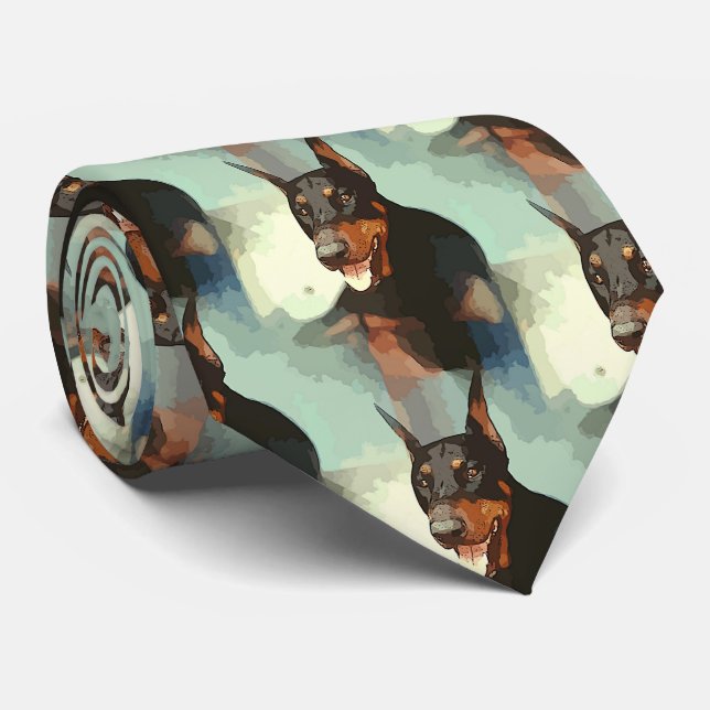 Doberman Pinscher Portrait Tie (Rolled)