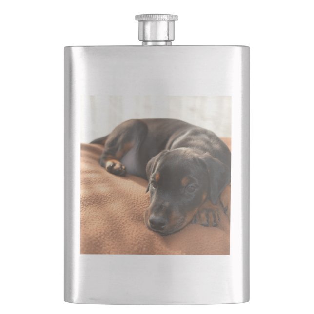 doberman-pinscher-puppy hip flask (Front)
