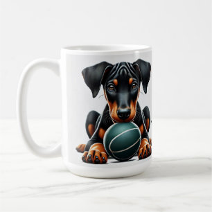 Doberman Pinscher Puppy Holding a Ball  Coffee Mug