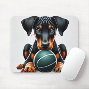 Doberman Pinscher Puppy Holding a Ball Mouse Pad