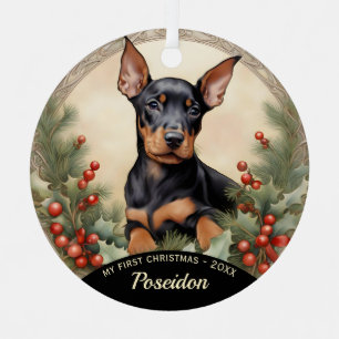 Doberman Pinscher Puppy's First Christmas Ornament
