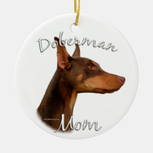 Doberman Pinscher (red) Mom 2 Ceramic Ornament