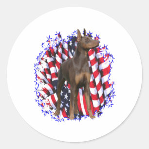 Doberman Pinscher (red) Patriot Classic Round Sticker