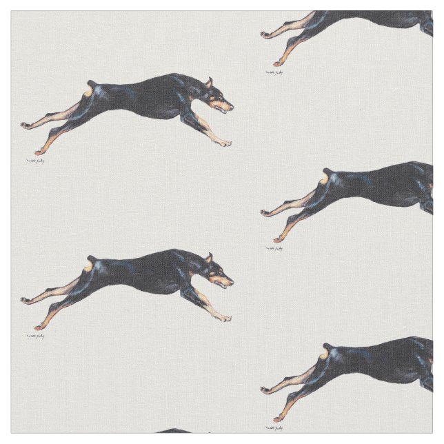Doberman Pinscher Running Dog Art Fabric (Close Up)