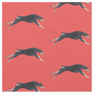 Doberman Pinscher Running Red Dog Art Fabric