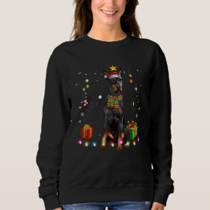 Doberman Pinscher Santa Christmas Tree Lights Xmas Sweatshirt