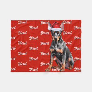 Doberman Pinscher Santa Dog Custom Name Christmas Fleece Blanket