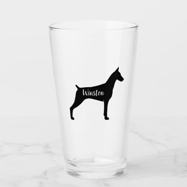 Doberman Pinscher Silhouette Dobe Dog Custom Glass (Front)