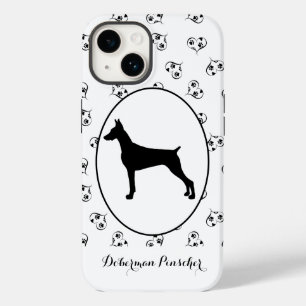 Doberman Pinscher Silhouette Hearts and Paw Prints Case-Mate iPhone 14 Case