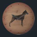 Doberman Pinscher Silhouette Rustic Style Large Clock<br><div class="desc">Dobie Lover's Wall Clock. Please note,  wood design is printed,  not real wood.</div>