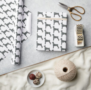 Doberman Pinscher Silhouette Y&B Grid White Gift Wrapping Paper