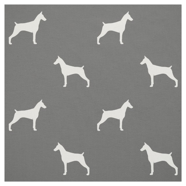 Doberman Pinscher Silhouettes Grey and White Fabric (Swatch)